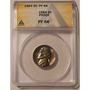 1964 Jefferson Nickel Proof PF66 ANACS Nice Toning